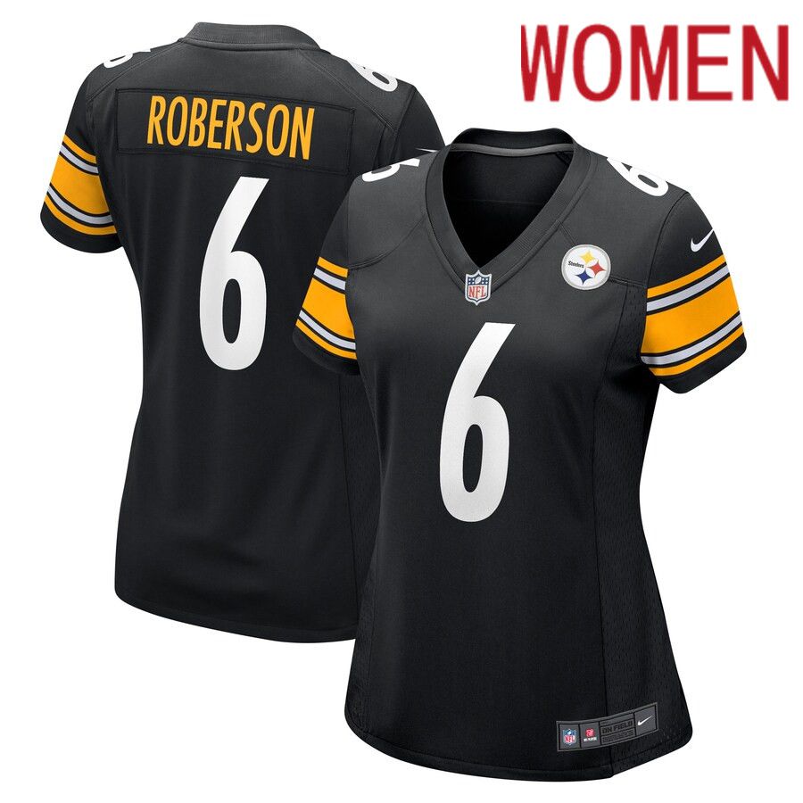Women Pittsburgh Steelers #6 Jaquarii Roberson Nike Black Game Player NFL Jersey->women nfl jersey->Women Jersey